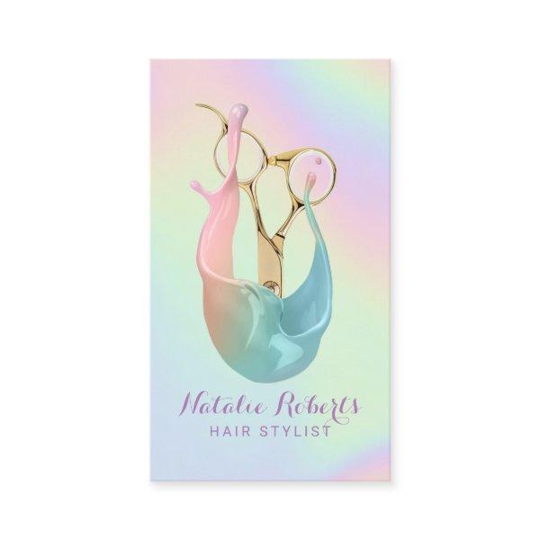 Hair Stylist Pastel Unicorn Splash Gold Scissor