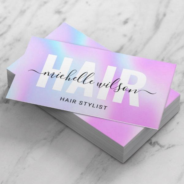 Hair Stylist Purple Holographic Typography Salon