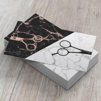 Hair Stylist Rose Gold Scissor Black White Marble