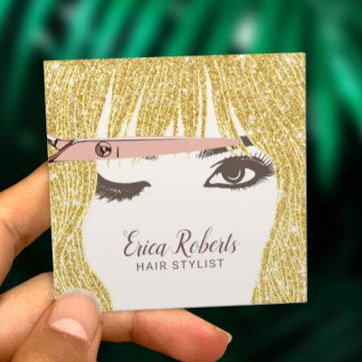 Hair Stylist Rose Gold Scissor & Girl Beauty Salon Square