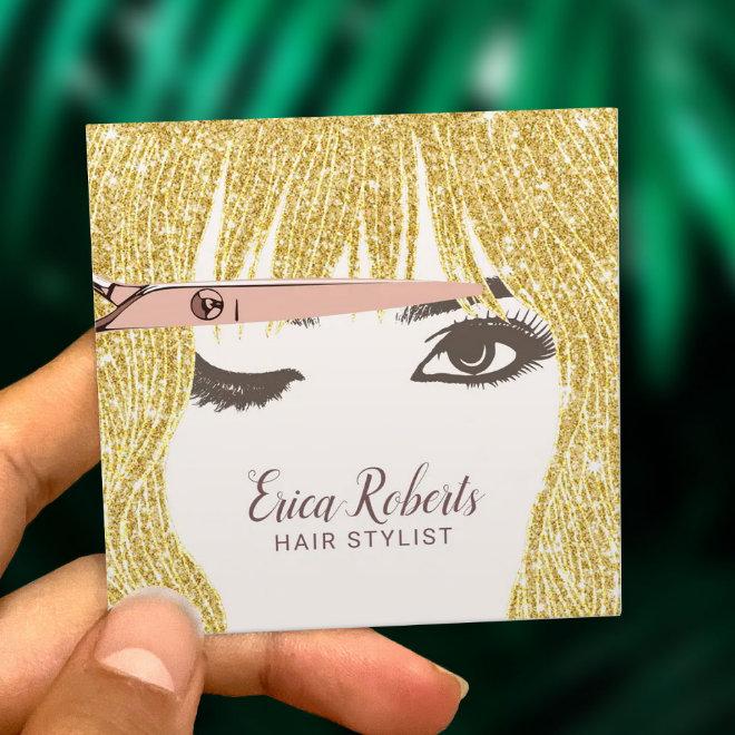 Hair Stylist Rose Gold Scissor & Girl Beauty Salon Square