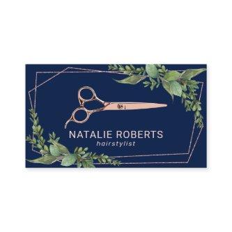 Hair Stylist Rose Gold Scissor Greenery Navy Blue