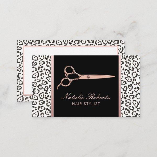 Hair Stylist Rose Gold Scissor Leopard Salon