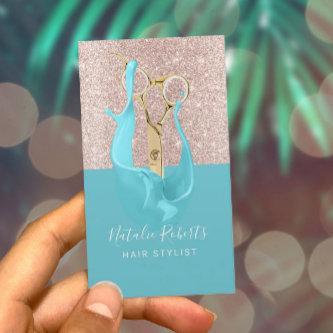 Hair Stylist Rose Gold & Turquoise Splash Scissor