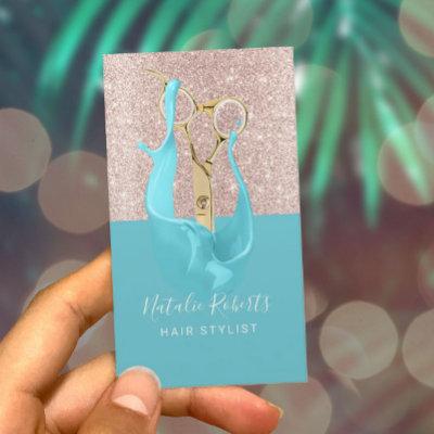 Hair Stylist Rose Gold & Turquoise Splash Scissor