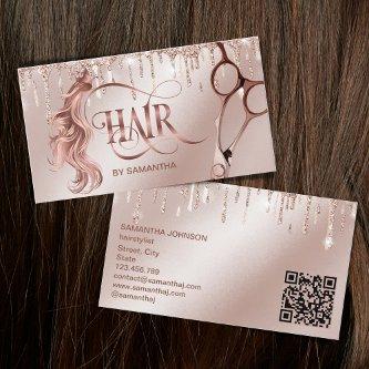 Hair stylist rose gold typography scissors QR code