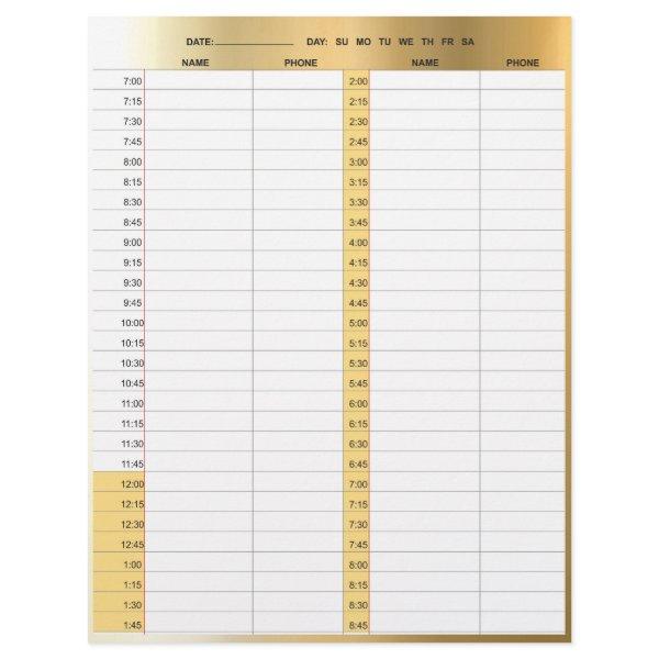Hair stylist salon 1-day appointment book pages