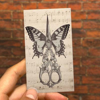 Hair Stylist Scissor Butterfly Vintage Music Notes