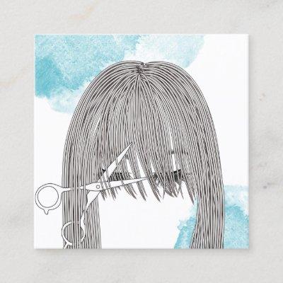Hair Stylist Scissor & Girl Drawing Watercolor Square