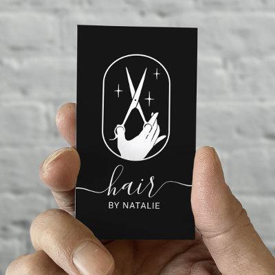 Hair Stylist Scissor & Hand Logo Plain Black Salon