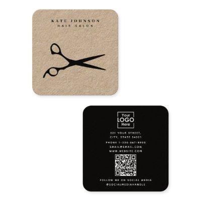 Hair Stylist Scissors Barber QR Code Business Logo Square