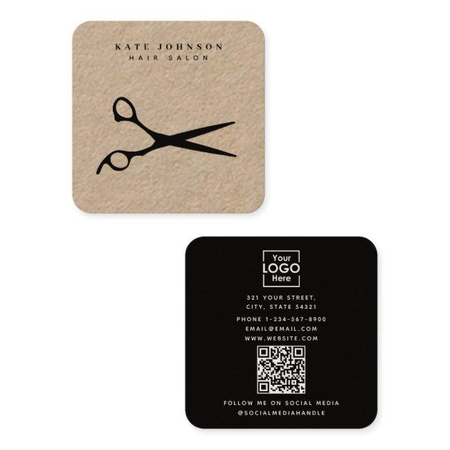 Hair Stylist Scissors Barber QR Code Business Logo Square