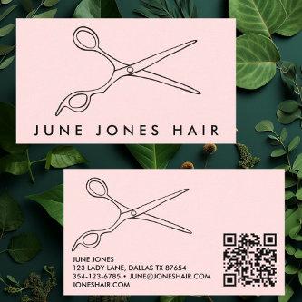 Hair Stylist Scissors Chic Barber QR Code Blush