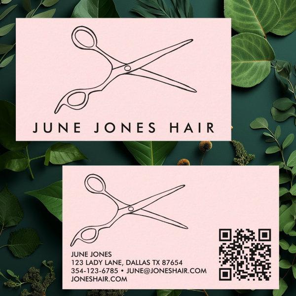 Hair Stylist Scissors Chic Barber QR Code PalePink