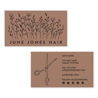 Hair Stylist Scissors Elegant Wildflowers Mocha
