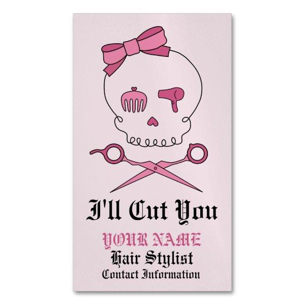 Hair Stylist Skull & Scissor Crossbones - Pink 6  Magnet