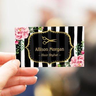 Hair Stylist Stunning Floral Gold Glitter Stripes
