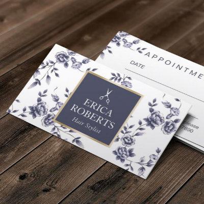 Hair Stylist Vintage Chinoiserie Blue Floral Salon Appointment Card
