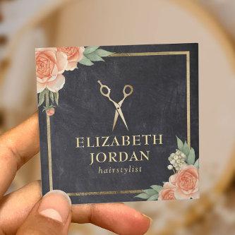 Hair Stylist Vintage Floral Elegant Chalkboard Square