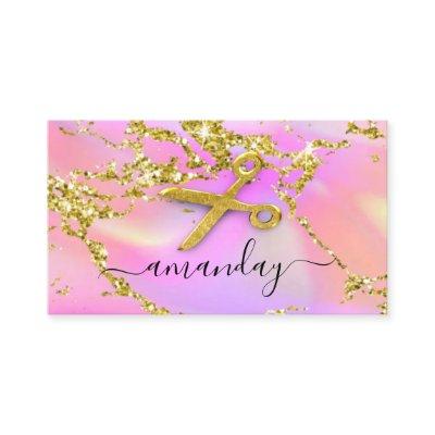 Hairdresser Stylist Gold Scissors Holograph Pink