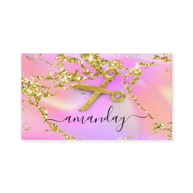 Hairdresser Stylist Gold Scissors Holograph Pink