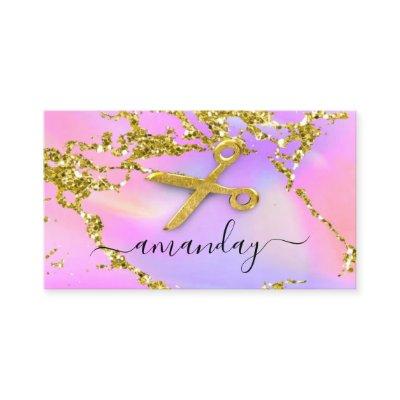 Hairdresser Stylist Gold Scissors Holograph Purple