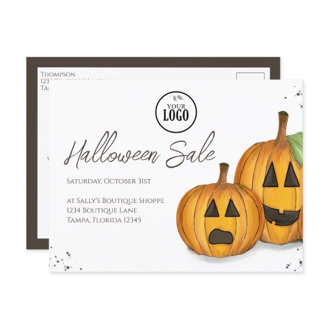 Halloween Business Promotional Pumpkins QR Code Postcard