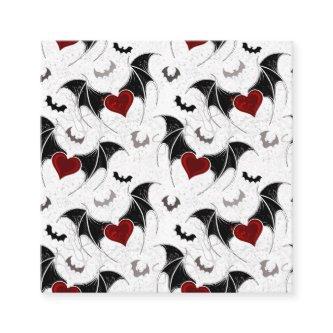 Halloween heart with black bat wings square