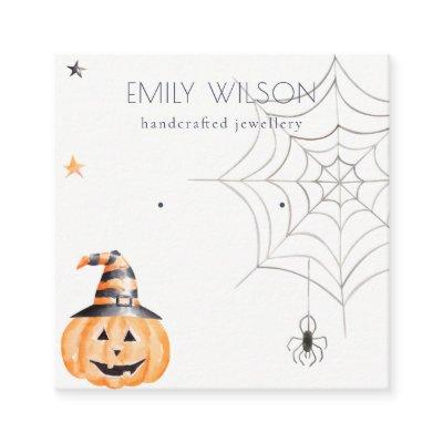 Halloween Pumpkin Spider Web Stud Earring Display Square