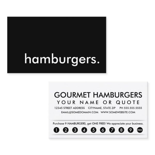 hamburgers. loyalty punch card
