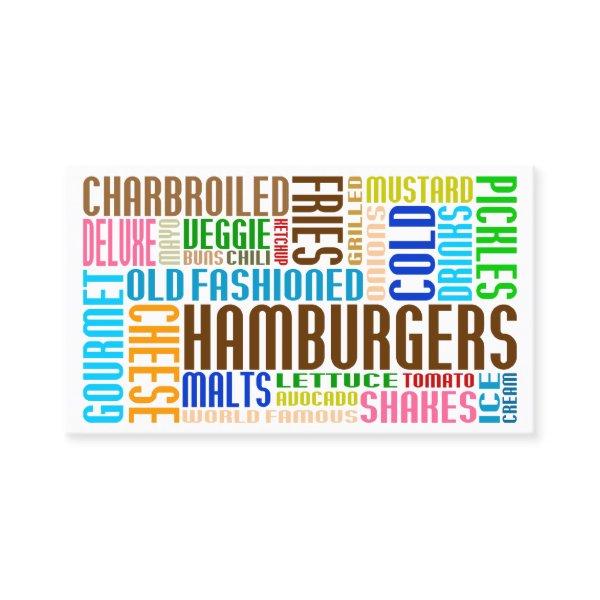 hamburgers word web loyalty card