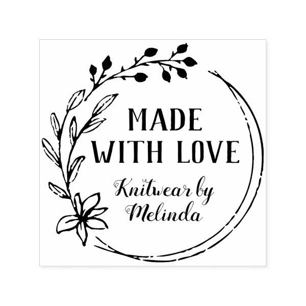 Hand-Drawn Berry Flower Wreath Made With Love Self-inking Stamp