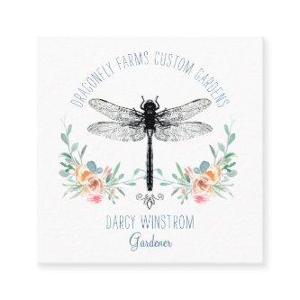 Hand Drawn Dragonfly Floral Gardener Square Busine Square