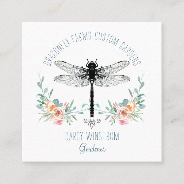 Hand Drawn Dragonfly Floral Gardener Square Busine Square