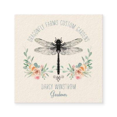 Hand Drawn Dragonfly Floral Gardener Square