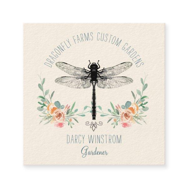 Hand Drawn Dragonfly Floral Gardener Square