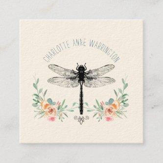 Hand Drawn Dragonfly Floral  Square