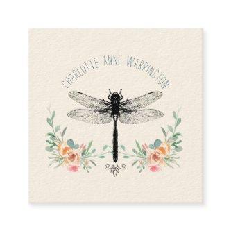 Hand Drawn Dragonfly Floral  Square