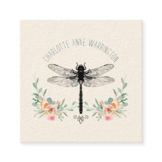 Hand Drawn Dragonfly Floral  Square