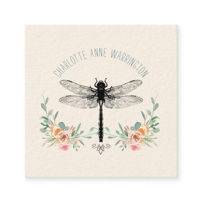 Hand Drawn Dragonfly Floral Square