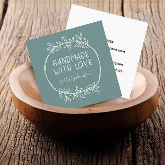 Hand Drawn Handmade With Love Teal Square