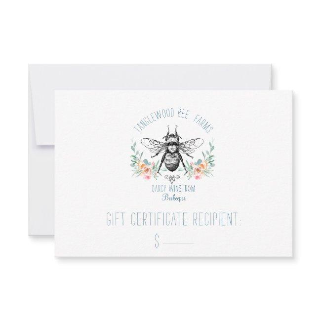 Hand Drawn Honey Bee Beekeeper Apiary Floral Disc