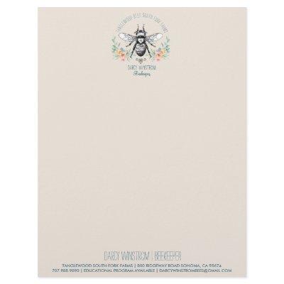 Hand Drawn Honey Bee Beekeeper Apiary Floral  Lett Letterhead