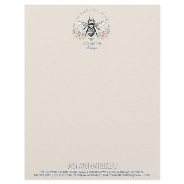 Hand Drawn Honey Bee Beekeeper Apiary Floral  Lett Letterhead