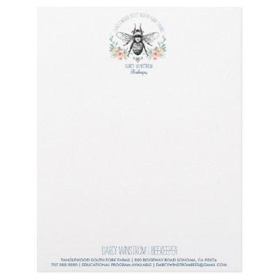 Hand Drawn Honey Bee Beekeeper Apiary Floral  Lett Letterhead