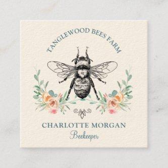 Hand Drawn Honey Bee Beekeeper Apiary Floral Squar Square