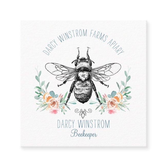 Hand Drawn Honey Bee Beekeeper Apiary Floral Square