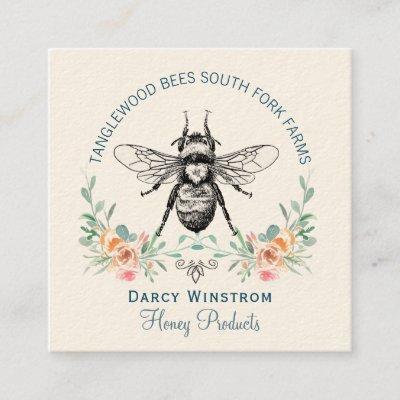 Hand Drawn Honey Bee Products Floral Square