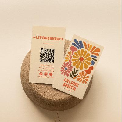 Hand-Drawn Retro Colorful QR Code Boho Bold Floral