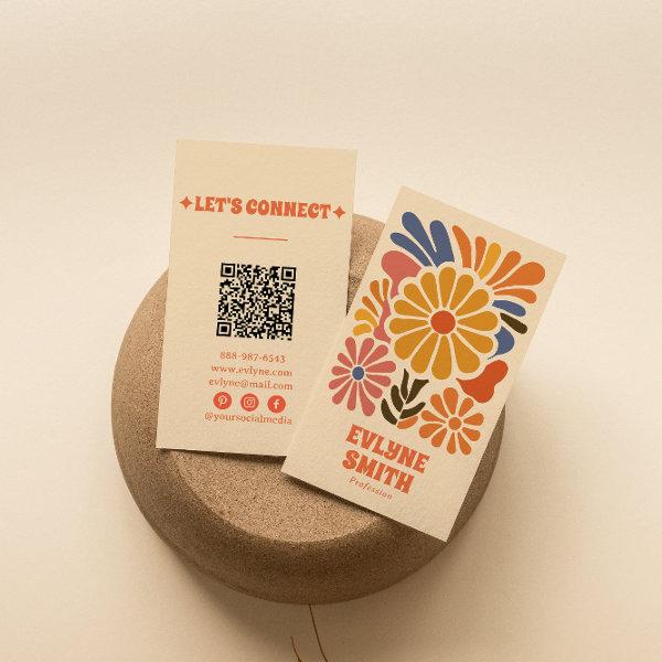 Hand-Drawn Retro Colorful QR Code Boho Bold Floral